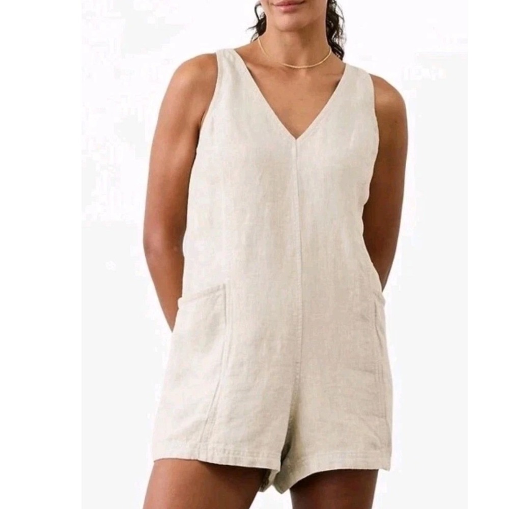 Athleta Womens Retreat Linen Romper Size‎ XS Beach Coastal Travel Vacay Pockets